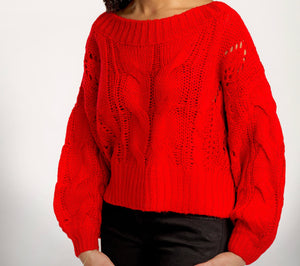 Red Knit Crop Sweater